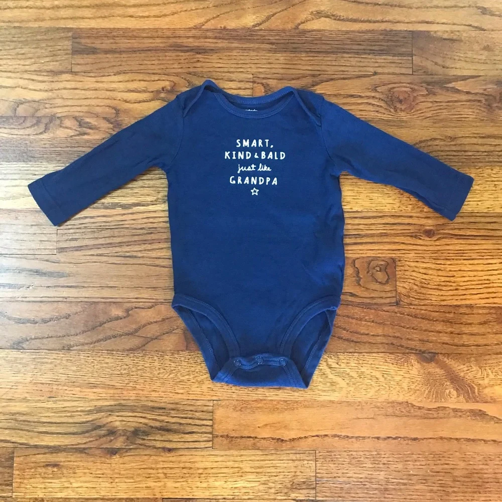 Carter’s Navy Blue Onesie  Smart Kind Bald just like Grandpa  Size 3 - 6 Months